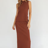 Kimora Ribbed Knit Maxi Skirt Brown