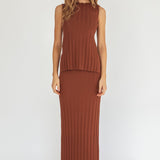 Kimora Ribbed Knit Maxi Skirt Brown