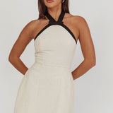 Lady Bow Halterneck Mini Dress Oat