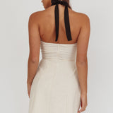 Lady Bow Halterneck Mini Dress Oat