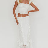 Liora Lace Hem Ruffle Maxi Skirt White