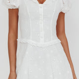 Aylin Collared Eyelet Mini Dress White