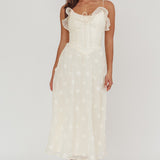 Gelati Embellished Tie Strap Midi Dress Cream