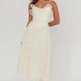 Gelati Embellished Tie Strap Midi Dress Cream