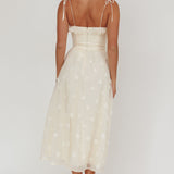 Gelati Embellished Tie Strap Midi Dress Cream