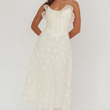 Gelati Embellished Tie Strap Midi Dress Cream