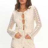 Perrine Lace Tie Front Top Oat