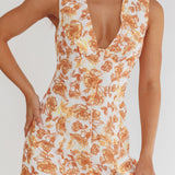 Ask Her Out Button Front Mini Dress Floral Yellow
