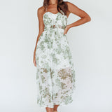Los Feliz Tied Bust Halterneck Midi Dress Floral Green