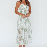 Los Feliz Tied Bust Halterneck Midi Dress Floral Green