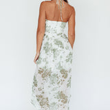 Los Feliz Tied Bust Halterneck Midi Dress Floral Green