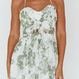 Los Feliz Tied Bust Halterneck Midi Dress Floral Green