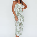 Los Feliz Tied Bust Halterneck Midi Dress Floral Green