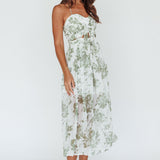 Los Feliz Tied Bust Halterneck Midi Dress Floral Green