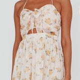 Los Feliz Tied Bust Halterneck Midi Dress Sheer Floral Yellow