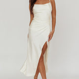 Hey Girl Long Satin Cowl Neck Dress Champagne