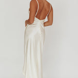 Hey Girl Long Satin Cowl Neck Dress Champagne