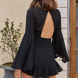 Angelou Long Bell Sleeve Hail Spot Dress Black