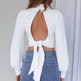 Prove It Keyhole Front Backless Knit Crop Top White