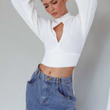 Prove It Keyhole Front Backless Knit Crop Top White
