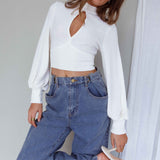 Prove It Keyhole Front Backless Knit Crop Top White