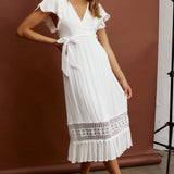 Zephyr Waist Tie Midi Dress White