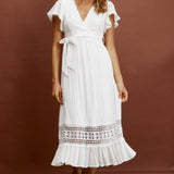 Zephyr Waist Tie Midi Dress White