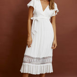 Zephyr Waist Tie Midi Dress White