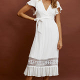 Zephyr Waist Tie Midi Dress White