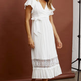 Zephyr Waist Tie Midi Dress White