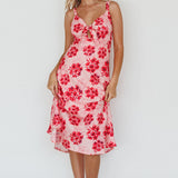 Starry Night Bust-Tie Midi Dress Floral Pink