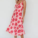 Starry Night Bust-Tie Midi Dress Floral Pink