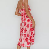 Starry Night Bust-Tie Midi Dress Floral Pink