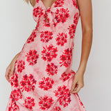 Starry Night Bust-Tie Midi Dress Floral Pink