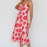 Starry Night Bust-Tie Midi Dress Floral Pink