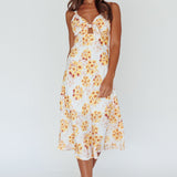Starry Night Bust-Tie Midi Dress Floral Yellow