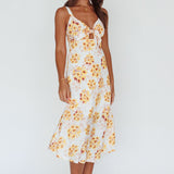 Starry Night Bust-Tie Midi Dress Floral Yellow