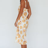Starry Night Bust-Tie Midi Dress Floral Yellow