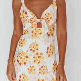 Starry Night Bust-Tie Midi Dress Floral Yellow