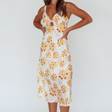 Starry Night Bust-Tie Midi Dress Floral Yellow