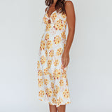 Starry Night Bust-Tie Midi Dress Floral Yellow