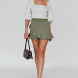 You Got It Tied Ruffle Skort Olive