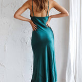 Downtown Cami Strap Front Split Midi Dress Forest Green