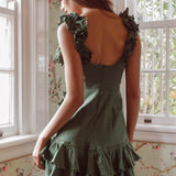 Annie Ruffle Shoulder Strap Layered Hem Mini Dress Green