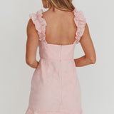 Annie Ruffle Shoulder Mini Dress Pink