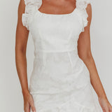 Annie Ruffle Shoulder Mini Dress White
