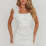 Annie Ruffle Shoulder Mini Dress White