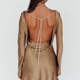 Thank Me Later Long Sleeve Diamante Rope Dress Olive