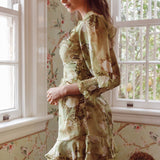 Desiree 3/4 Sleeve Sweetheart Neckline Frill Dress Floral Green