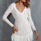 Isabella Long Sleeve Open Back Lace Dress White